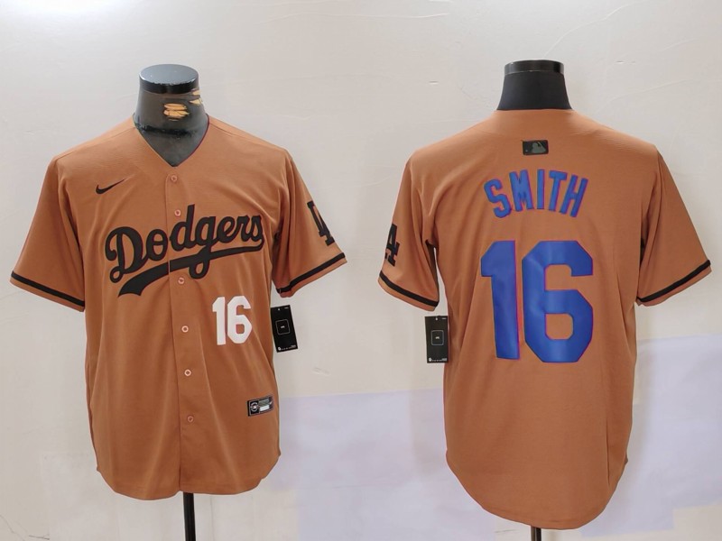Men Los Angeles Dodgers 16 Smith army green joint name 2024 Nike MLB Jersey style 3